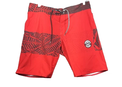 Volcom Pipe Pro North Shore Oahu Board Shorts Trunks Mens 33 Red Black - Image 1 of 4