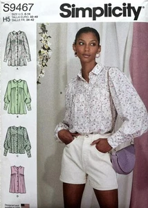 Simplicity 9467 Tops 14-22 Extended Cuffs Blouse Sewing Pattern Misses Uncut - Picture 1 of 2