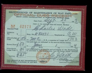 1933 BROTHERHOOD of MAINTENANCE of WAY EMPLOYES Union Dues Receipt x5 COVER - Picture 1 of 4