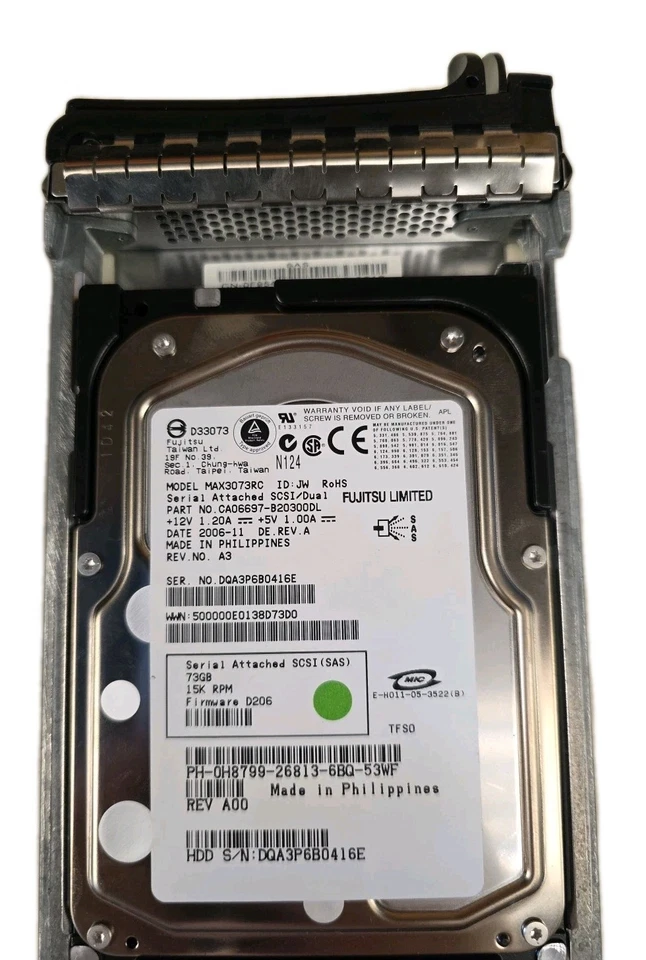 Fujitsu 73GB SAS 15000RPM Hard Drive - MAX3073RC With Caddy Ref508 - Image 1 of 4