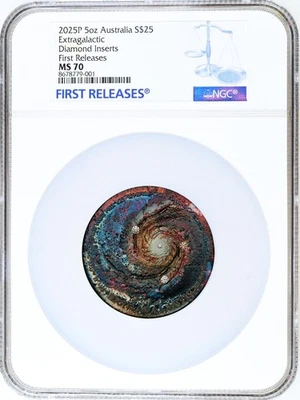 2025 EXTRAGALACTIC Patinaed ANTIQUED 5oz Silver $25 COIN 4x diamonds NGC MS70 FR - Image 1 of 4