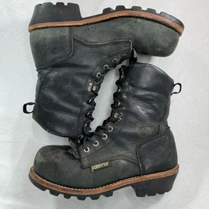 Distressed Black Leather Wolverine Gore-Tex Logger Safety Toe Work Boots 11.5 M - Picture 1 of 12