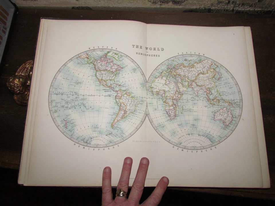 1906 HANDY ROYAL ATLAS OF MODERN GEOGRAPHY by JOHNSTON 52 COLOUR MAPS ASIA USA - Image 1 of 4
