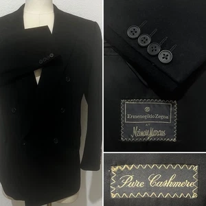 Ermenegildo Zegna Pure Cashmere Black Double Breasted Blazer Sport Coat 48R 48L - Picture 1 of 20
