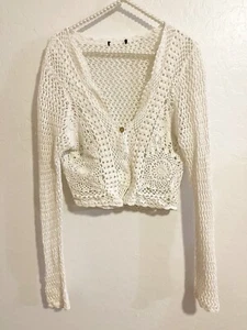 Crochet White Cropped Cardigan Size S - Picture 1 of 3