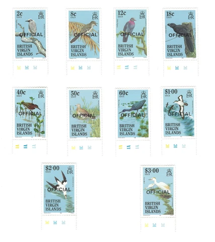 1986 BRITISH VIRGIN ISLANDS BIRDS MNH STAMPS WITH TABS, SHORT SET OFFICIAL OVPT Cover