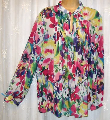 NEW SZ 14 JONES NEW YORK CHIFFON COLORFUL FLORAL TUNIC TOP BLOUSE - Image 1 of 4