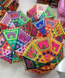 Indian Elephant Print Embroidered Parasol Wedding Mehndi Decor Umbrellas Lot - Picture 1 of 4