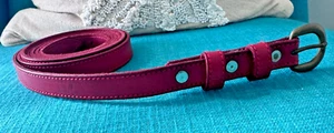 VINTAGE ITALIAN RED LEATHER DOUBLE WRAP BELT - BRASS BUCKLE - SIZE 36 - Picture 1 of 4