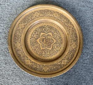 Antique 19th Century Chinese Engraved Brass Plate, Center Detail Of Birds, 6" - Picture 1 of 4