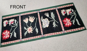 Vintage Wool Needlepoint 76" X 32" Red Green Black Floral Hall or Kitchen Rug - Picture 1 of 14