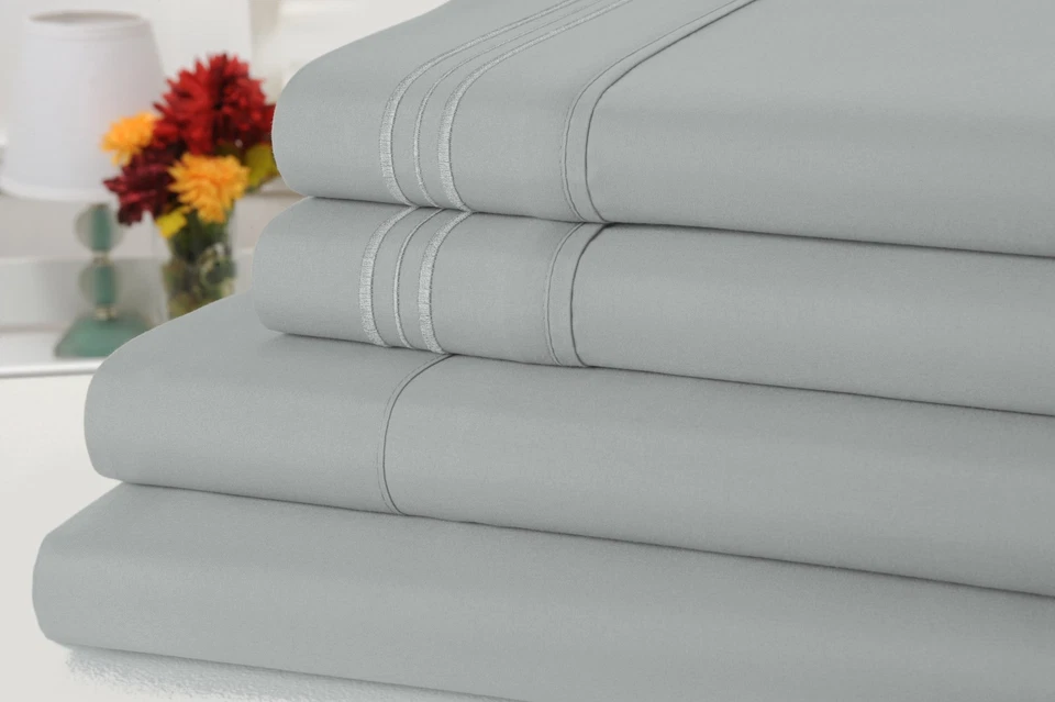 Bamboo 1800 Thread Count 3 Line Embroidered 4 Piece Sheet Set - Image 1 of 1