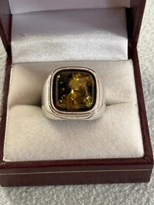 .925 Sterling Silver AP signed Cabochon Amber (?) Ring Sz 8.75 Bezel Set - Picture 1 of 10
