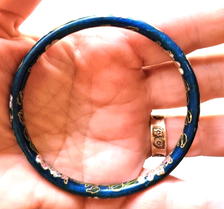 Brazalete Brazalete Cloisonne Vintage Azul/Rosa/Verde/Dorado/Rojo, Asiático, Flores Foto 1 de 4