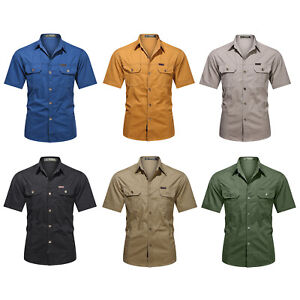 Herren Hemden mit Taschen im Freien Stilvolle Casual Button Down Work Shirt