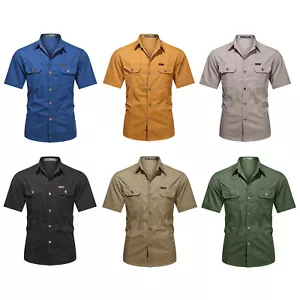 Camicia da lavoro uomo tecnico meccanico auto maniche corte bottoni top industriali - Foto 1 di 47