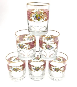 Set of 6 Royal Doulton Whiskey/Low Ball Glasses - Floral Band with Gold Rim - Picture 1 of 9