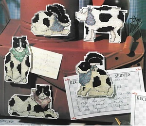 Animal Refrigerated Magnets Cross Stitch Patterns - 2 Bunnies, Pig, 2 Cats - Picture 1 of 1