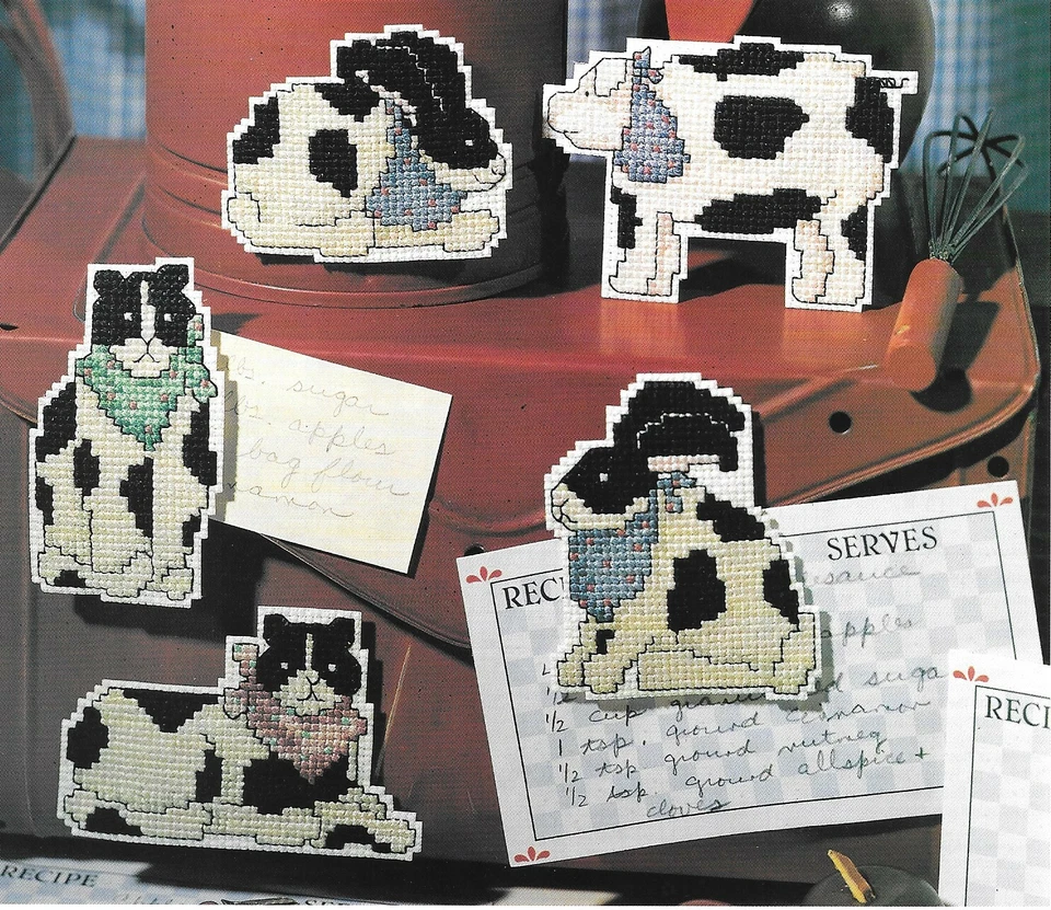 Animal Refrigerated Magnets Cross Stitch Patterns - 2  Bunnies, Pig, 2 Cats  - Image 1 of 1