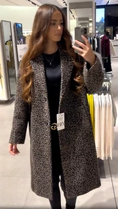 Zara Animal Print Wool Blend Coat ZW Collection Leopard Size XS S M 8340/701 New - Picture 1 of 24