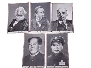 China 1950s Vintage Pictures Embroidery Silk Screen Communist Leaders 19-20 Cent - Picture 1 of 11