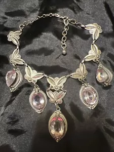 Vintage artesian sterling silver 925 With 5 Large Crystals statement necklace - Picture 1 of 14