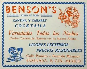 Benson's Cantina Ensenada Baja California Souvenir Photo Cabaret Cocktails 1954 - Imagen 1 de 5