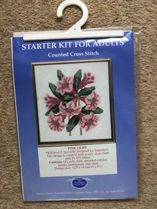 NEW Cross Stitch KIT for Adults~by Coleshill~Pink Lilies~5" X 5.5" - Picture 1 of 3