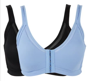 Paquete de 2 sujetadores Rhonda Shear cierre frontal Butterknit 795-723, talla XL NUEVO azul/negro - Imagen 1 de 2