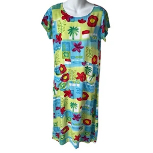 Hawaiian Tropical Colorful Rayon Dress XS / S Resort Wear Island Floral Vacation - Picture 1 of 13