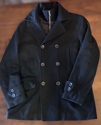 JEANS by BUFFALO Men’s Medium Black  Wool-Blend Dual Layer Pea Coat Jacket - Image 1 of 4