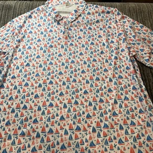 Golf Shirt Mens 3XL Polo Hawaiian Shirt White Sailboat Print Anchor Casual New - Picture 1 of 13