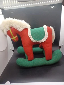 "Retazos acolchados hechos a mano decoración de felpa de caballo mecedor de Navidad de 10"" de alto como está" - Imagen 1 de 15
