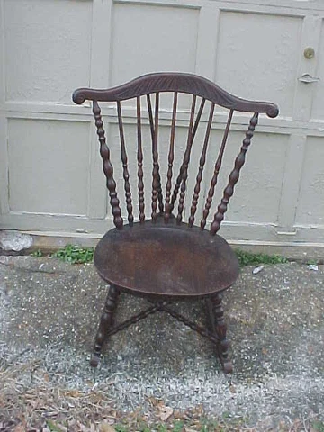 ANTIQUE ROCKING CHAIR / SAUSAGE SPINDLE BACK - CARVED CURVED CREST- SOLID SEAT Cover