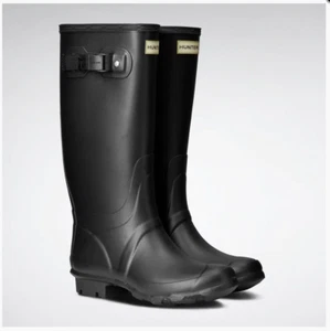 HUNTRESS WIDE CALF WELLIES Ladies Hunter Wellington Boots Black Purple 4 5 6 7 8 - Picture 1 of 13