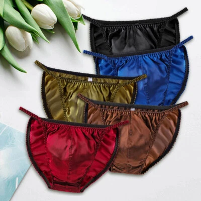 Men Sexy Silk Satin Panties Male Gay Pouch Tanga Briefs Thong Bikini Underwears - Image 1 of 4