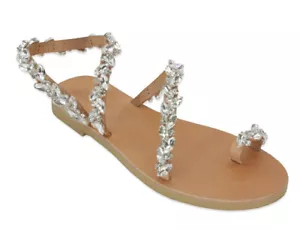 Griechische handgefertigte Sandalen Party Leder antike Strass Hochzeit Damen Strasssteine - Bild 1 von 3