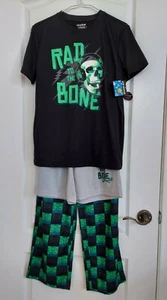 Joe Boxer Boy's Teen Rad To The Bone Black Gray Halloween Pyjama 3 Pieces Set XL - Picture 1 of 12