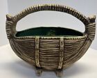 MCM VINTAGE McCoy Pottery Basket Line Planter Green Glaze 8