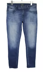 Pantalones de mezclilla ANTONY MORATO para hombre W33 calce ajustado bigotes descoloridos elásticos azules - Imagen 1 de 8