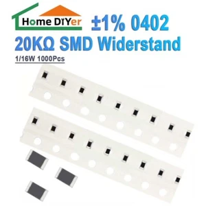 0402 SMD Chip Widerstand 20 KΩ/Ohm 1/16W Genauigkeit ± 1% (1000 Stück) - Picture 1 of 11