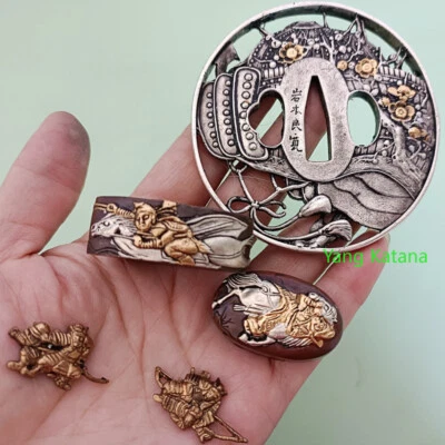 Tsuba de plata dorada de latón de alta calidad para katana japonesa Wakizashi tanto #1021 Foto 1 de 4
