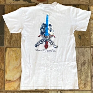 T-Shirt vintage Powell Peralta-1978-Skull Sword-S 34-36-Grigio-Hi Cru di Steadman - Foto 1 di 5