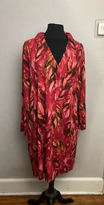 J Jill Wearever Faux Wrap Dress Pink Red Feather Petite Large PL Long Sleeves - Picture 1 of 5