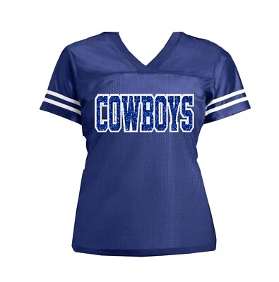 New Football Cowboys Glitter Jersey for Women with Bling in Blue & White or Pink - Image 1 of 4