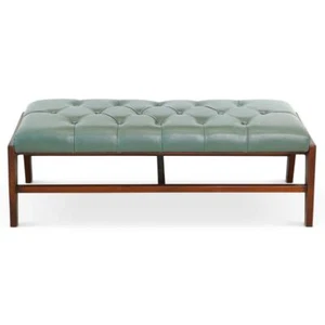 Ashcroft Furniture Co Entryway Bedroom 49.21" W Backless Green Leather Teak Wood - Picture 1 of 5