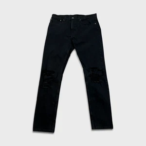 Levi's 512 Jeans Men 34x32 Black Slim Taper Leg Dark Wash Distress Stretch Denim - Picture 1 of 12