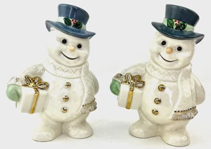 2 LENOX Frosty Snowman Figurine Christmas Gold Trim 6 inch Pair Retired - Picture 1 of 3