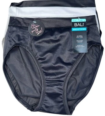 Bali 3-Pack SMOOTHING Hi-Cut Underwear Panty Nylon Blend Grey Black Size S 5 - Image 1 of 4