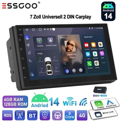 7" Doppel 2 DIN Autoradio DAB+ GPS Carpaly Stereo Android 14 Bluetooth 6+128G 4G - Bild 1 von 4